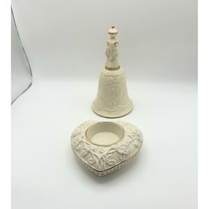 Lenox Blessing the Children Bell 1994 and Heart Votive Holder Ivory Gold Trim